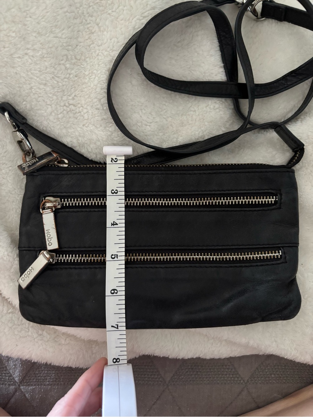 HOBO Mara Black Leather 3-Zipper Crossbody Bag Small - Picture 6 of 6